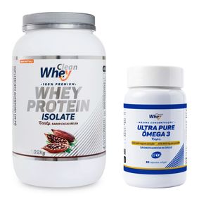 Kit - Clean Whey Isolado Cacau Belga 1,02 kg + Clean Whey Ultra Pure Ômega 3