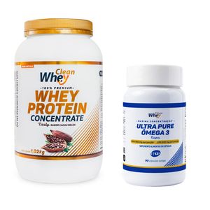 Kit - Clean Whey Concentrado Cacau Belga 1,02 kg + Clean Whey Ultra Pure Ômega 3